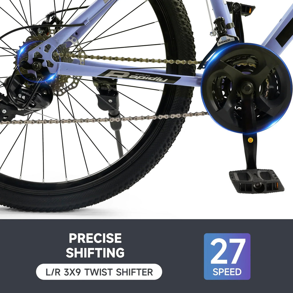 ARTUDATECH 26 Inch 27-Speed Dual Suspension Mountain Bike - Silver, Blue, Gray And Red