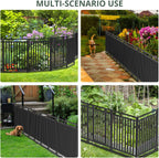 Decorative Metal Garden Fence 92ft L x 40in H, 35 Panels + 5 Gates, Black-Silver