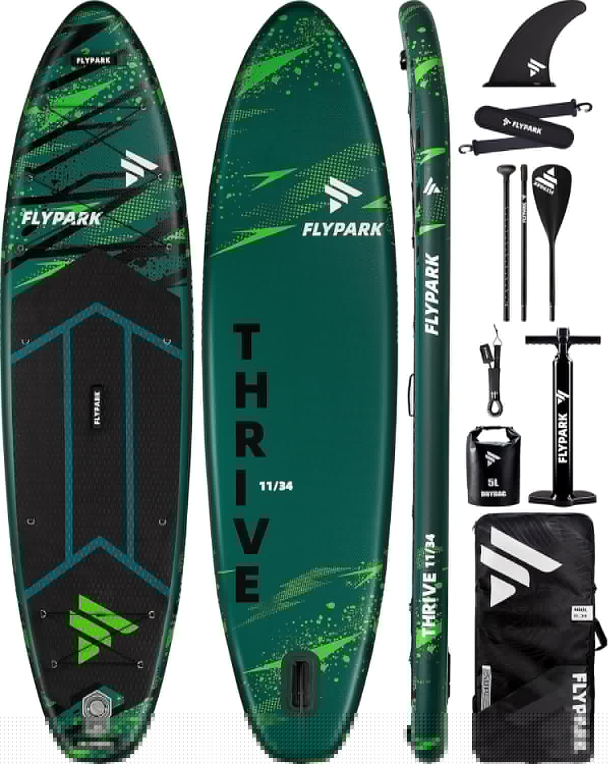Flypark Inflatable Paddleboard, 11-inch x 34-inch, 420 Pounds Capacity, 15 D-Rings