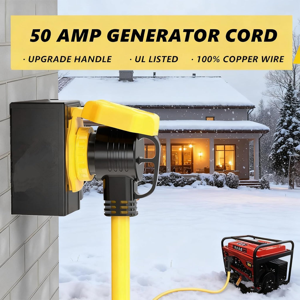 50 Feet 50 Amp RV/Generator Cord, 6/3+8/1 Gauge STW Wire - NEMA 14-50P To SS2-50R