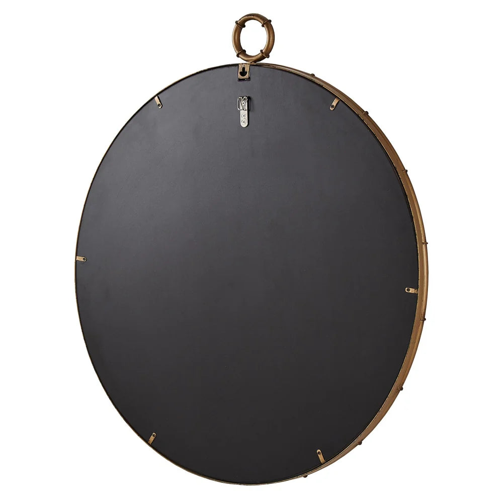 Round Wall Mirror With Antique Brass Finish And Decorative Ring Detail - 31.5in W x 1.5in D x 35in H