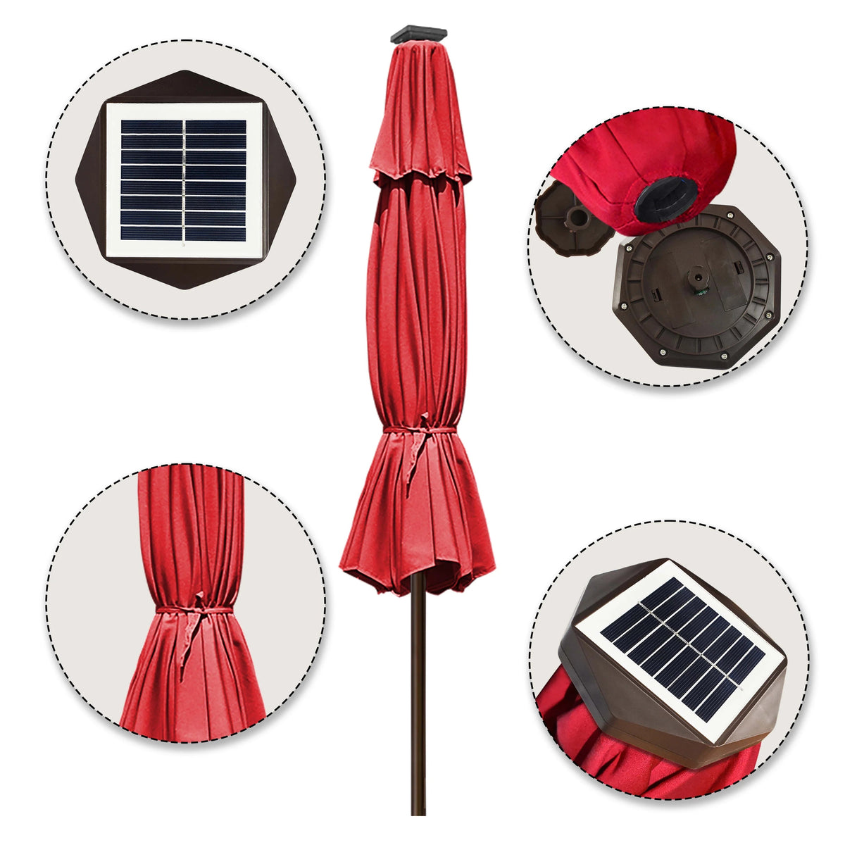 EliteShade 9ft Market Patio Umbrella With 80 LED Lights, Ruby