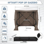 Hoteel Outdoor Pop-Up Gazebo Screen House 6x6ft With 4 Sidewalls And Mosquito Netting - Brown