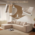 ovios 104in L-Shape Sectional Sofa With Chaise, Grey Plush Corduroy Fabric