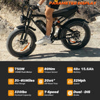 HiKeep Adult Fat Tire Electric Bike, 20 inch, 1500W Peak, 48V 15Ah, Black - K6-L-1.0