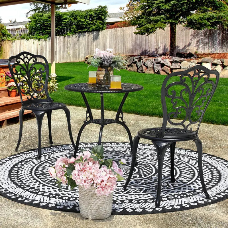 Nuu Garden 3-Piece Black Cast Aluminum Bistro Patio Set - 24 Inch Round Table