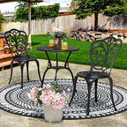 Nuu Garden 3-Piece Black Cast Aluminum Bistro Patio Set - 24 Inch Round Table