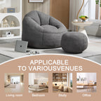MOONMISS Microfiber Upholstered Round Bean Bag Sofa Chair With Ottoman - Gray