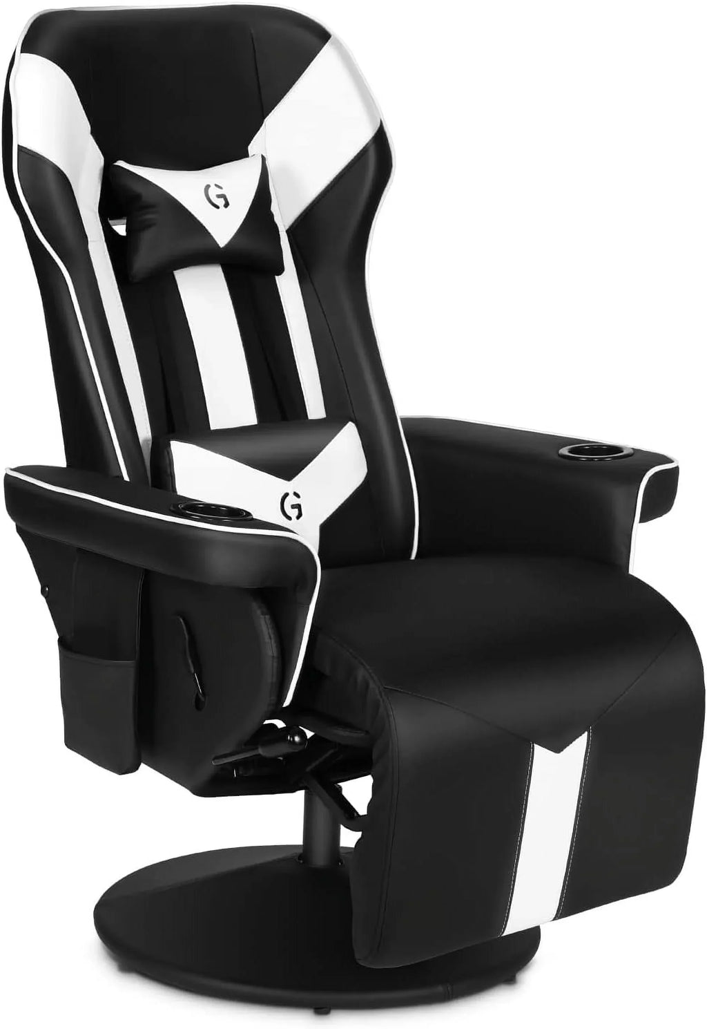 King Throne Ergonomic Gaming Chair With Footrest, Headrest, Lumbar Support, Cupholders, Black White