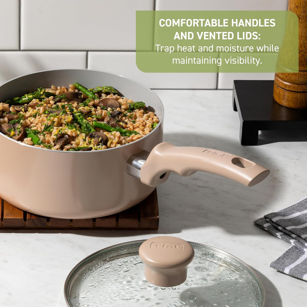 T-Fal Refresh Ceramic 20-Piece Nonstick Cookware Set, Moon Grey