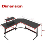 L-Shaped Gaming Computer Desk With Removable Monitor Stand, 51.3 in x 19.8 in x 29 in