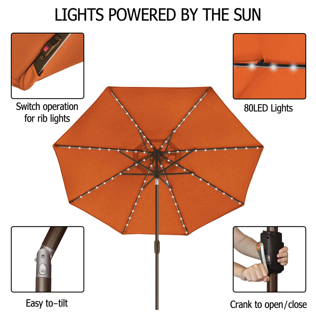 EliteShade 9ft Market Patio Umbrella With 80 LED Lights, Ruby