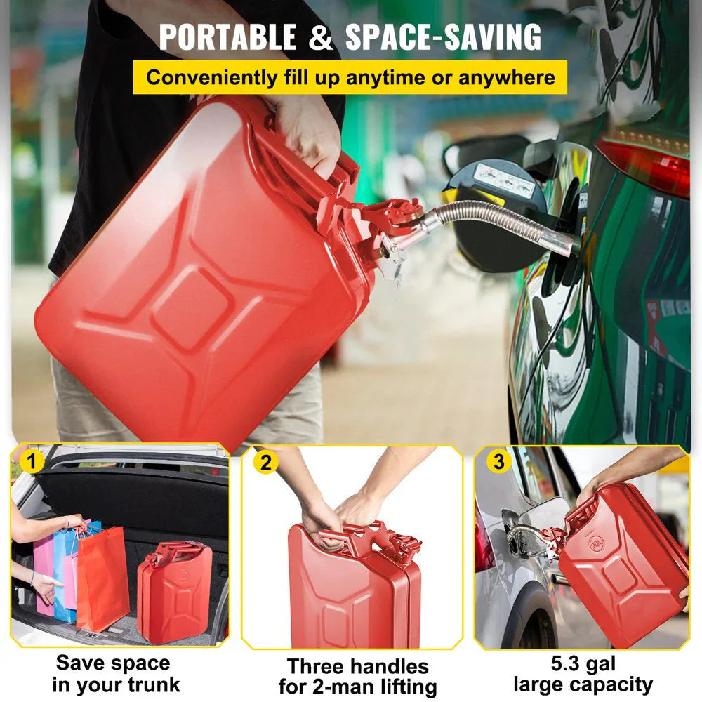 VEVOR Steel Jerry Fuel Can 5.3 Gallon/20 L, 2 Count, Red - 2X20LRED