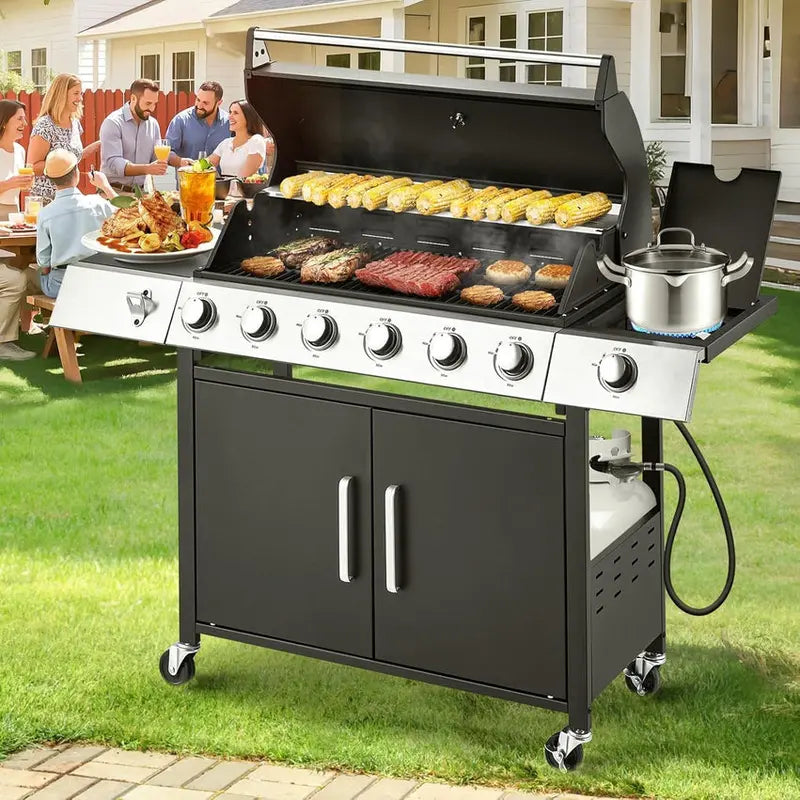 MELLCOM 4-Burner Propane Gas Grill, 44,000 BTU, Black - BBQ-4+1