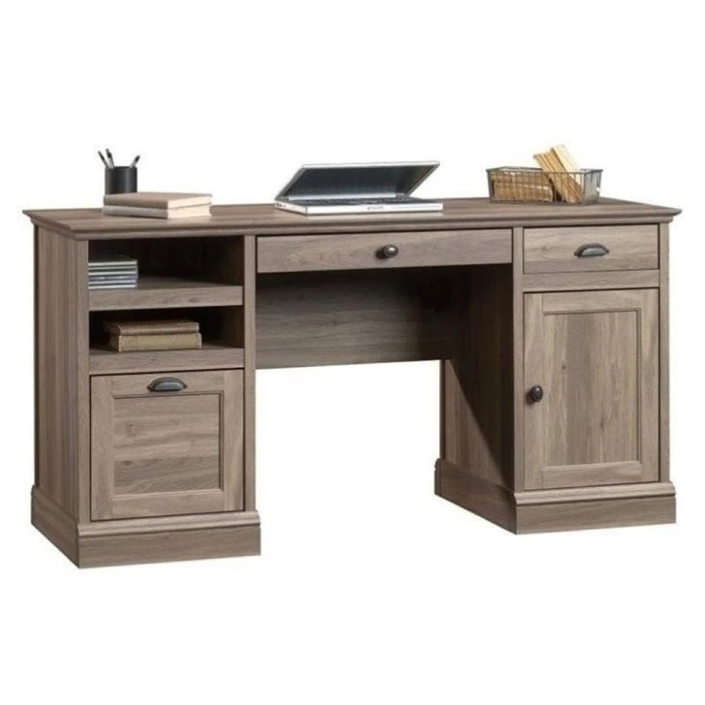 Bowery Hill Traditional Wood Executive Desk With File Drawer, Salt Oak