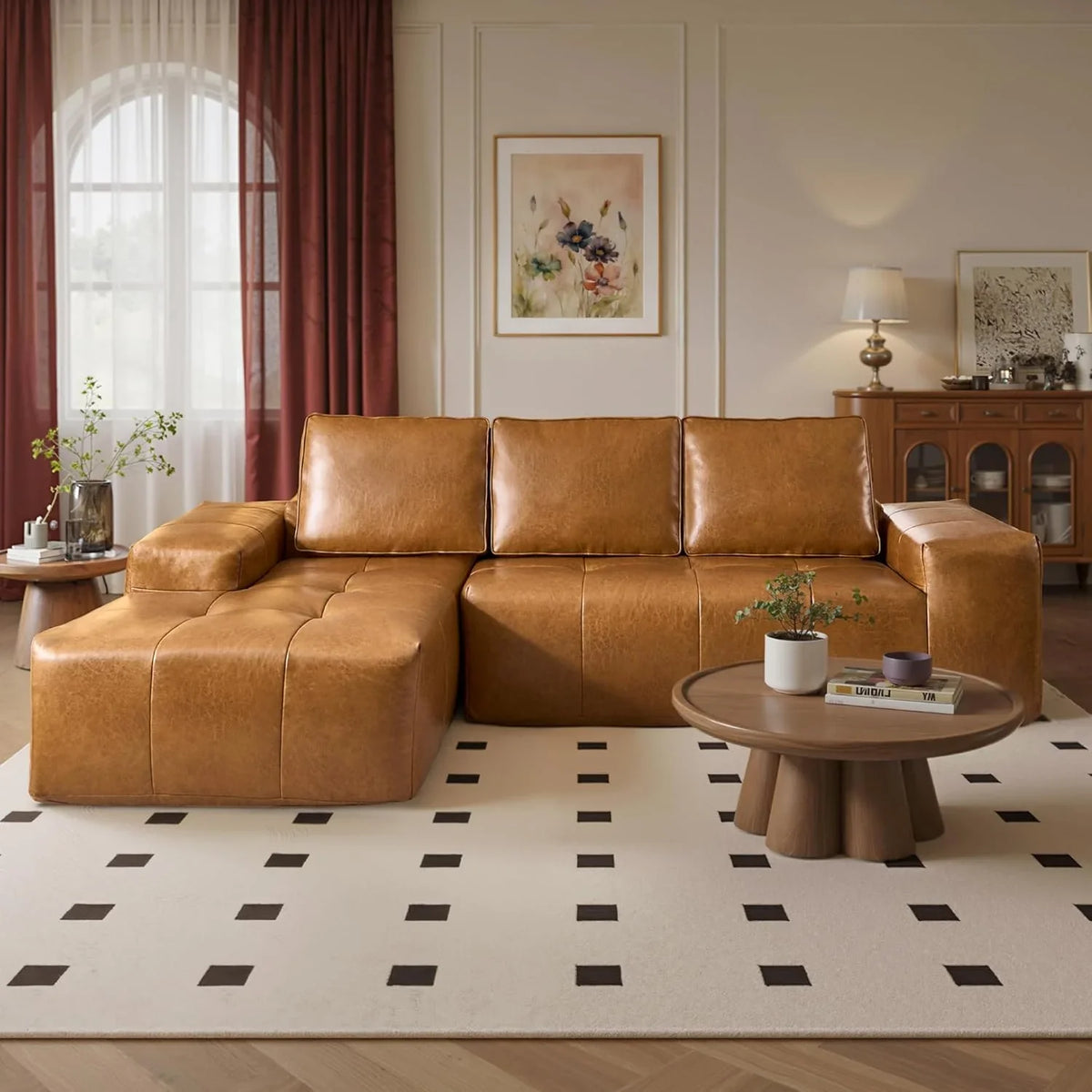 ovios 104in L-Shape Sectional Sofa With Chaise, Grey Plush Corduroy Fabric