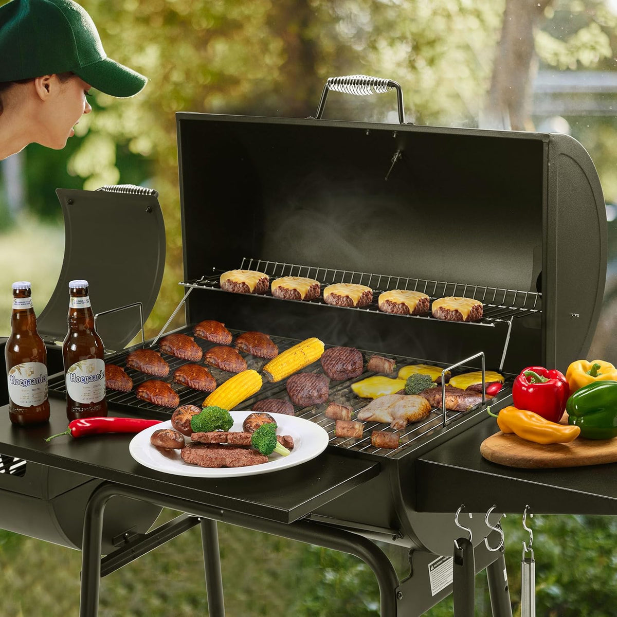 Royal Gourmet Charcoal Grill With Offset Smoker, Cover, 811 Square Inches, Black - CC1830SC