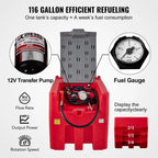 VEVOR Portable Diesel Fuel Tank, 116 Gallon, 10 GPM, 12V, 13.1 ft Hose, Red - YDIES4OOL-E