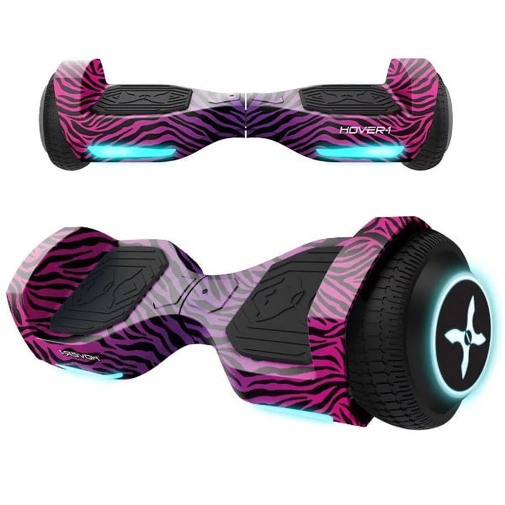 Hover-1 Rebel Kids Hoverboard With LED Headlight, 6 mph Max Speed, 130 lbs Max Weight, 3 Miles Max Distance - Pink Zebra