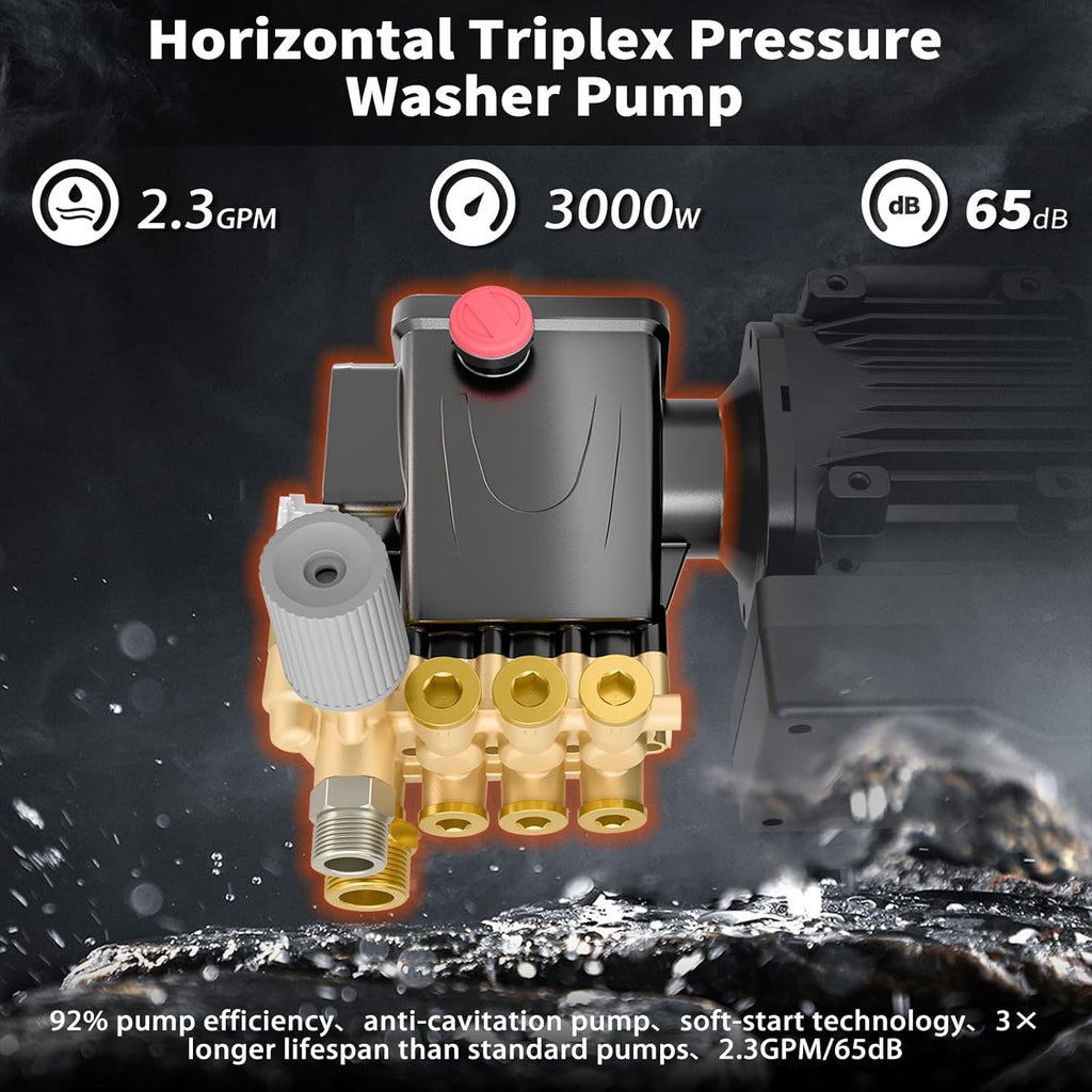 Commercial Electric Pressure Washer, 100bar 2.3GPM, 3HP PM Inverter Motor, 7 Nozzles