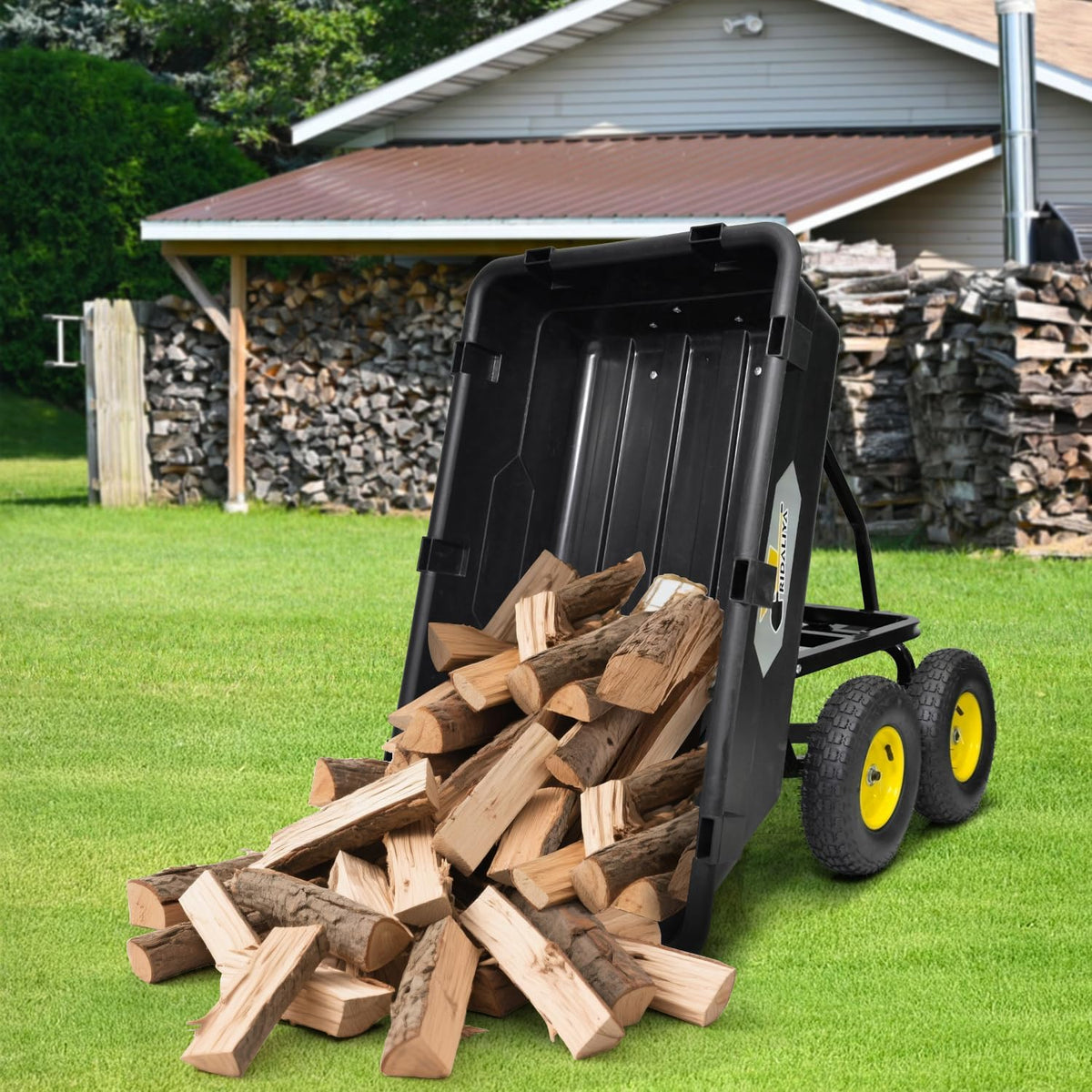 RIDALIYA Garden Dump Cart Utility Wagon, 600 lbs Or 1200 lbs Capacity, 6 Cu Ft Bed, 12.6-inch Pneumatic Tires, 180-Degree Pivot Steering