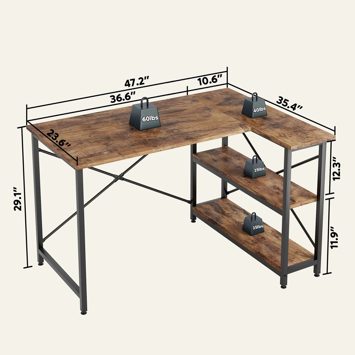 Small L-Shaped Computer Desk With Reversible Storage Shelves - 55-Inch / 47-Inch