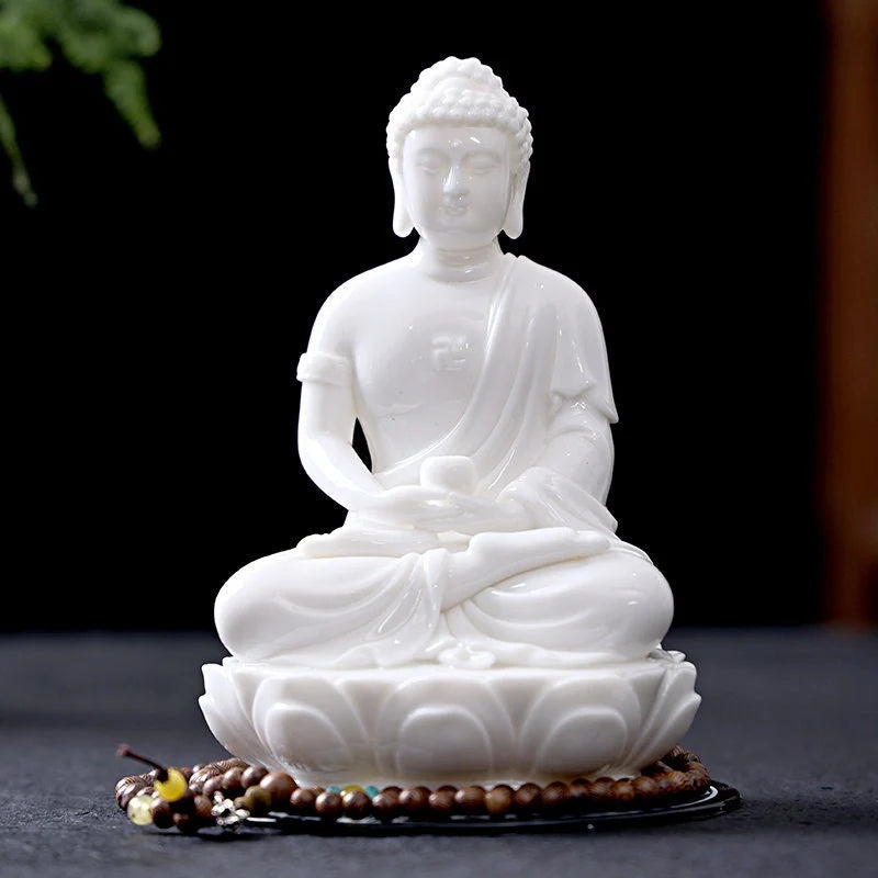 Porcelain White Sakyamuni Buddha Statue, 16.0cm H x 11.0cm W