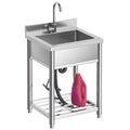 Stainless Steel Commercial Utility Sink With Hot And Cold Water Faucet, Freestanding Single Bowl, 21.7 in