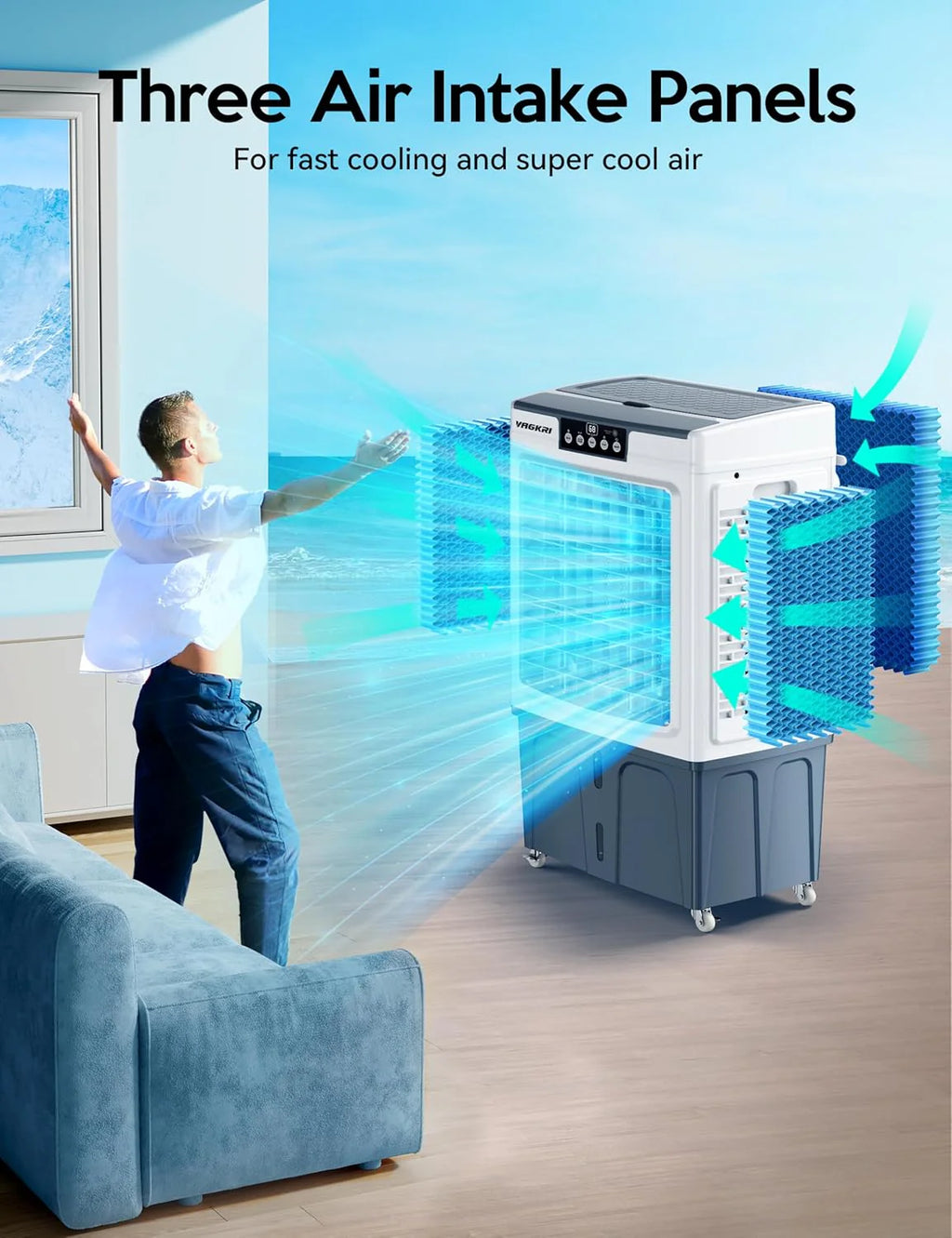 VAGKRI Evaporative Air Cooler, 2100CFM, 8 Gallon, White