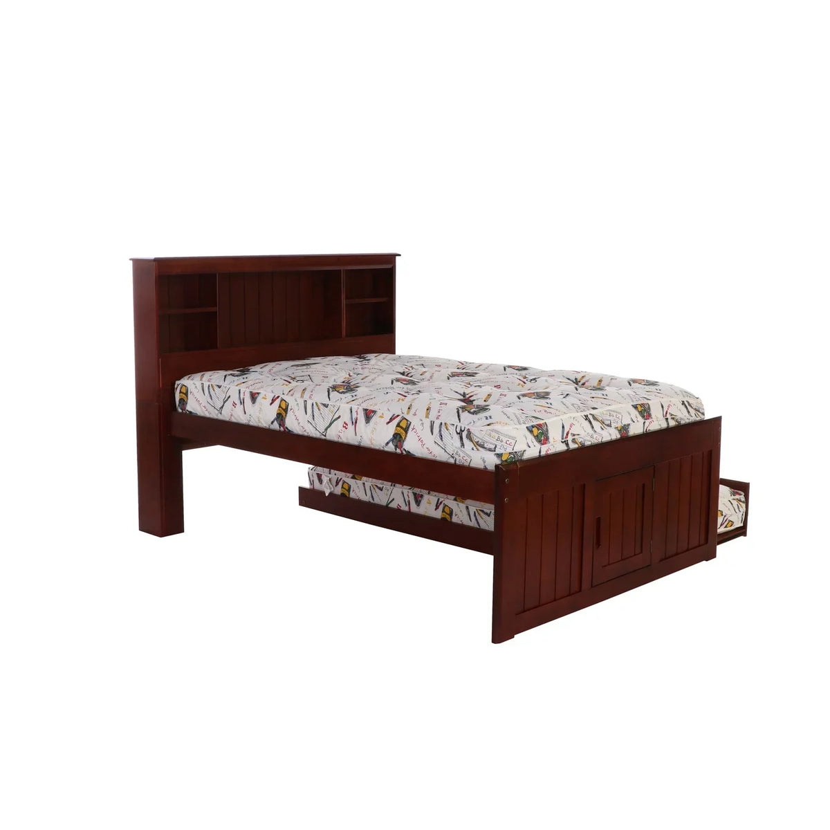 OS Home and Office Solid Pine Full Captains Bookcase Bed With 3 Drawers and Twin Trundle - Merlot