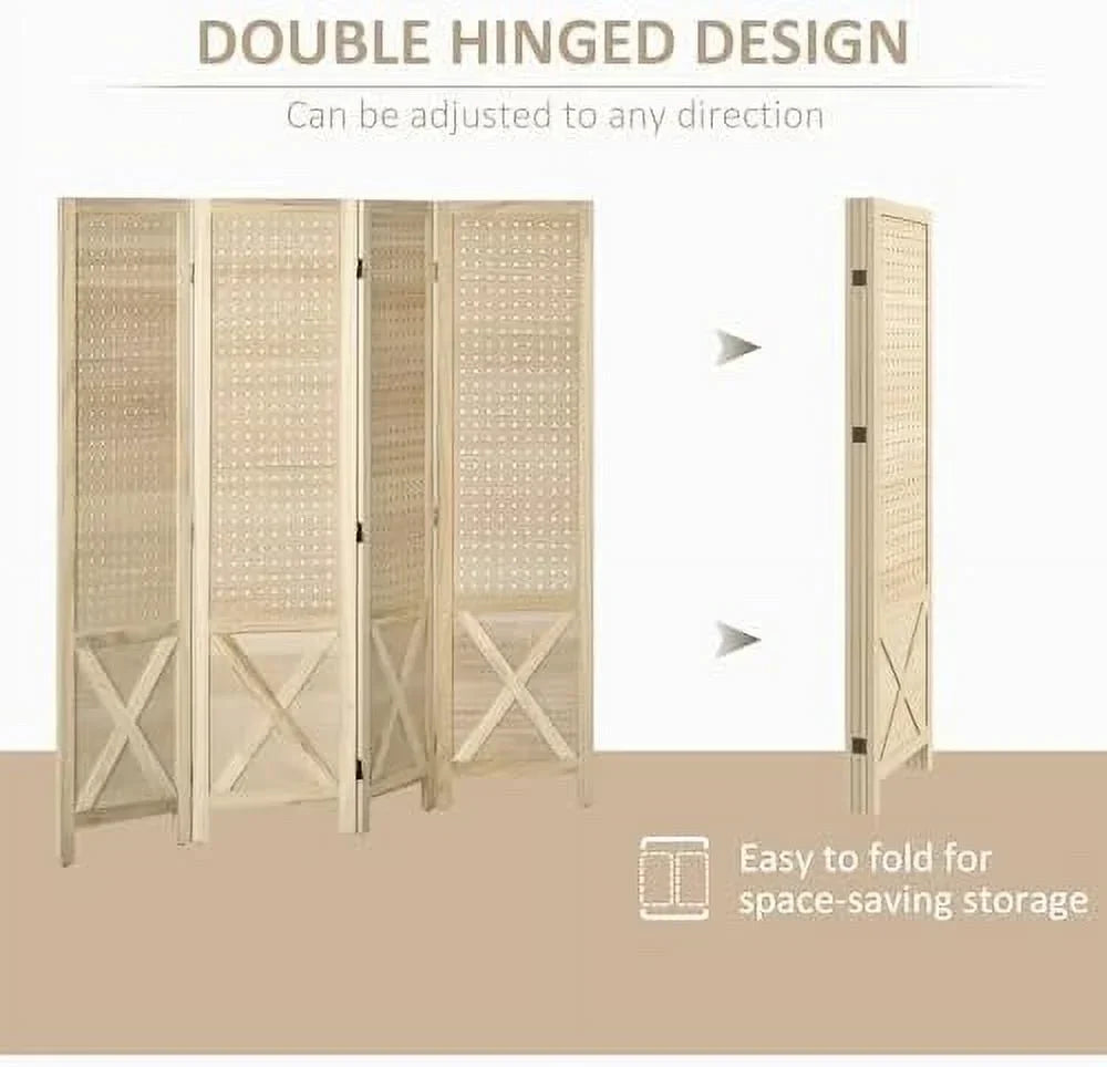 CHFBC 4-Panel Pegboard Room Divider 4.7' Tall Natural