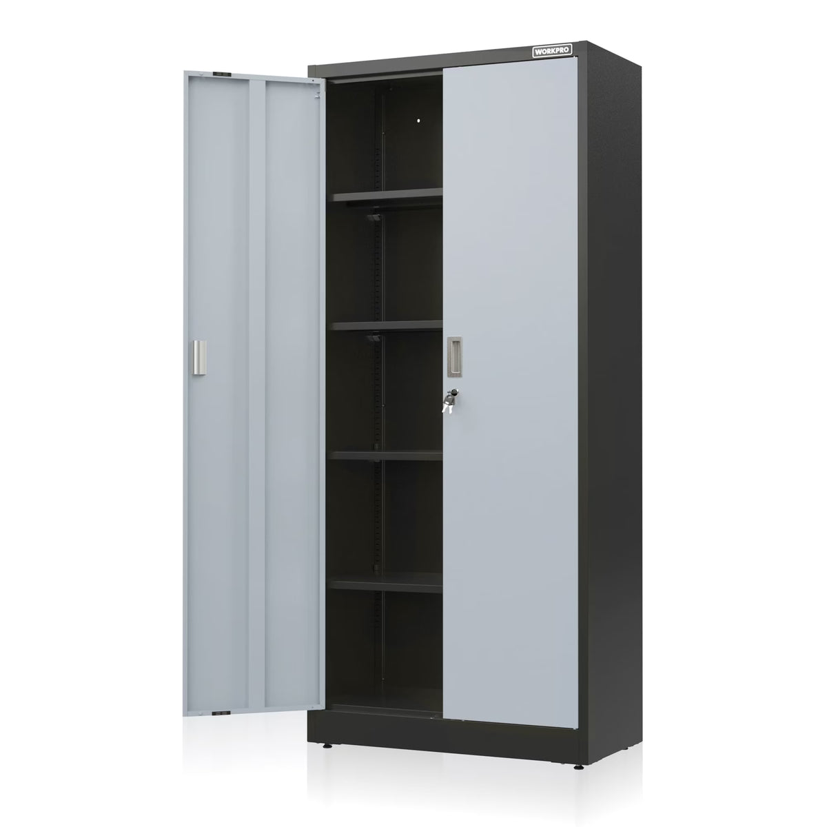 WORKPRO Metal Storage Cabinet With Locking Doors, Adjustable Shelves, Black, 71 Inches Tall - 31-1/2 x 15-3/4 Inch
