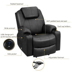 Electric Power Lift Recliner Chair With Leather Massage, Lumbar Heating, 8 Vibrating Nodes, Cup Holders And USB Port