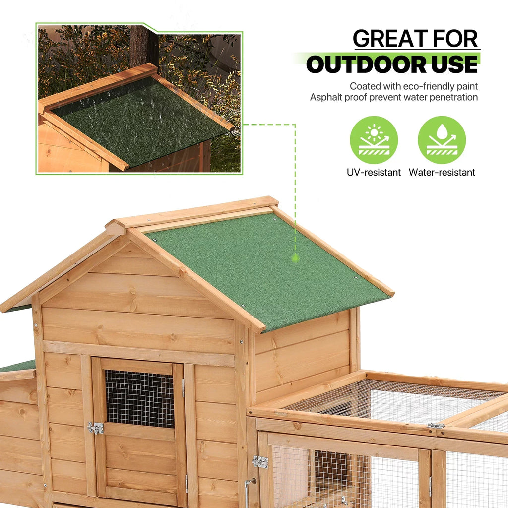 Magshion 2-Tier Chicken Coop With Nesting Box, 80 Inch Wooden Rabbit Hutch - Natural