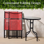 Best Choice Products 3-Piece Patio Bistro Dining Set With Glass Tabletop And Folding Chairs - Gray