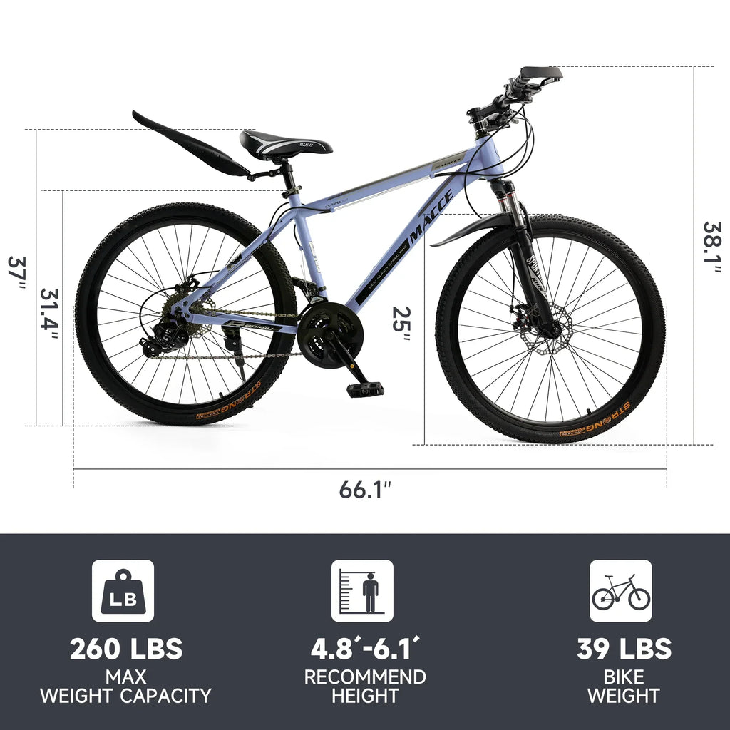 ARTUDATECH 26 Inch 27-Speed Dual Suspension Mountain Bike - Silver, Blue, Gray And Red