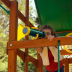 DIY Wooden Outdoor Playset With Tarp Roof, Rock Wall, Wave Slide, 3 Swings - Outing III