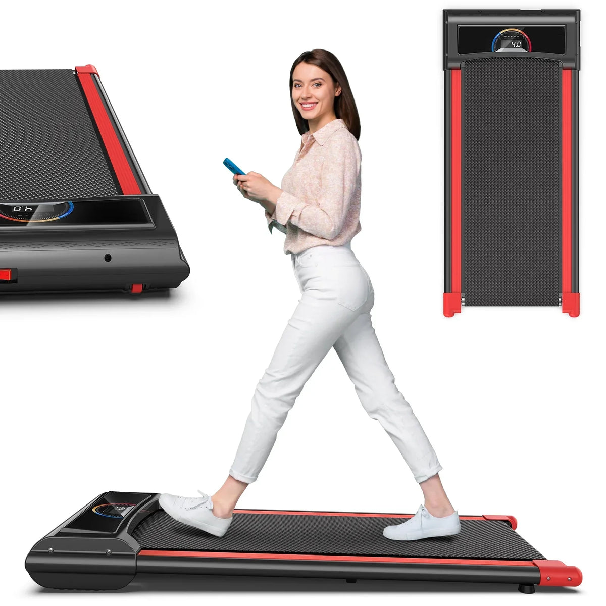 FLIMDER Portable Under Desk Walking Pad Treadmill, 2.5 HP, 265 lbs Capacity, LED Display - White Or Black