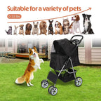Foldable Cat/Dog Pet Stroller With 4 Wheel, Storage Basket, Cup Holder - Black