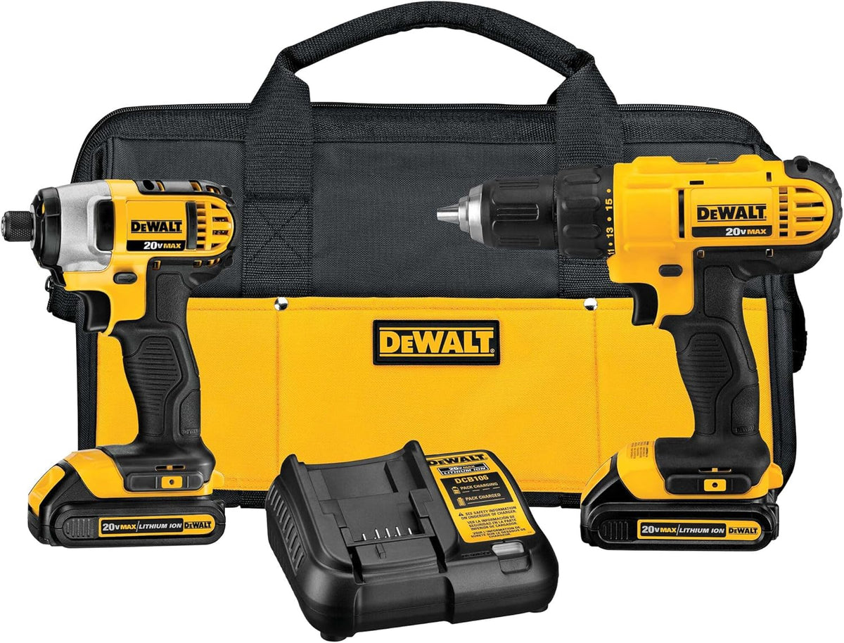 20V MAX Cordless Drill And Impact Driver Power Tool Combo Kit With 2 Batteries And Charger
