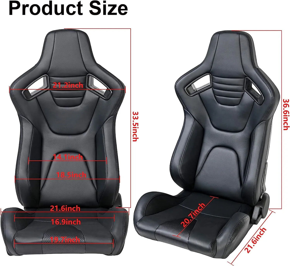 VEHITO Ergonomic Sport Racing Seats, 1 Pair, Orange Black, PVC - Adjustable Double Slides