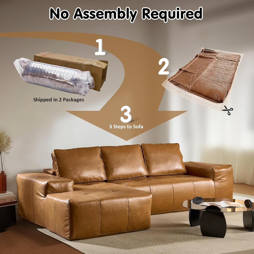 ovios 104in L-Shape Sectional Sofa With Chaise, Grey Plush Corduroy Fabric