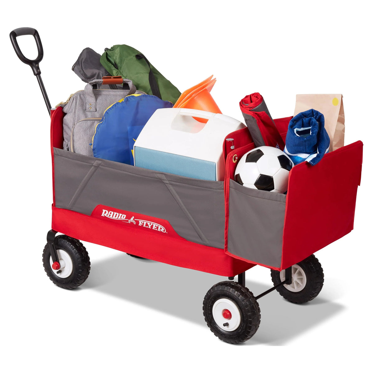 Radio Flyer 3-in-1 All-Terrain EZ Fold Wagon With Canopy, Red And Gray, Air Tires