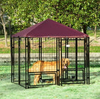 Outdoor Dog Kennel With Rotating Bowl Holders, 5 ft x 5 ft x 5 ft, Black And Red