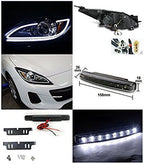 Mazda 3 JDM Black LED DRL Strip Projector Headlights With 8-LED DRL Fog Lights - 10-13