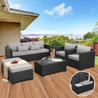 Rattaner 6-Piece Outdoor Patio Conversation Set With Cushions, Covers And Coffee Table - Peacock Blue