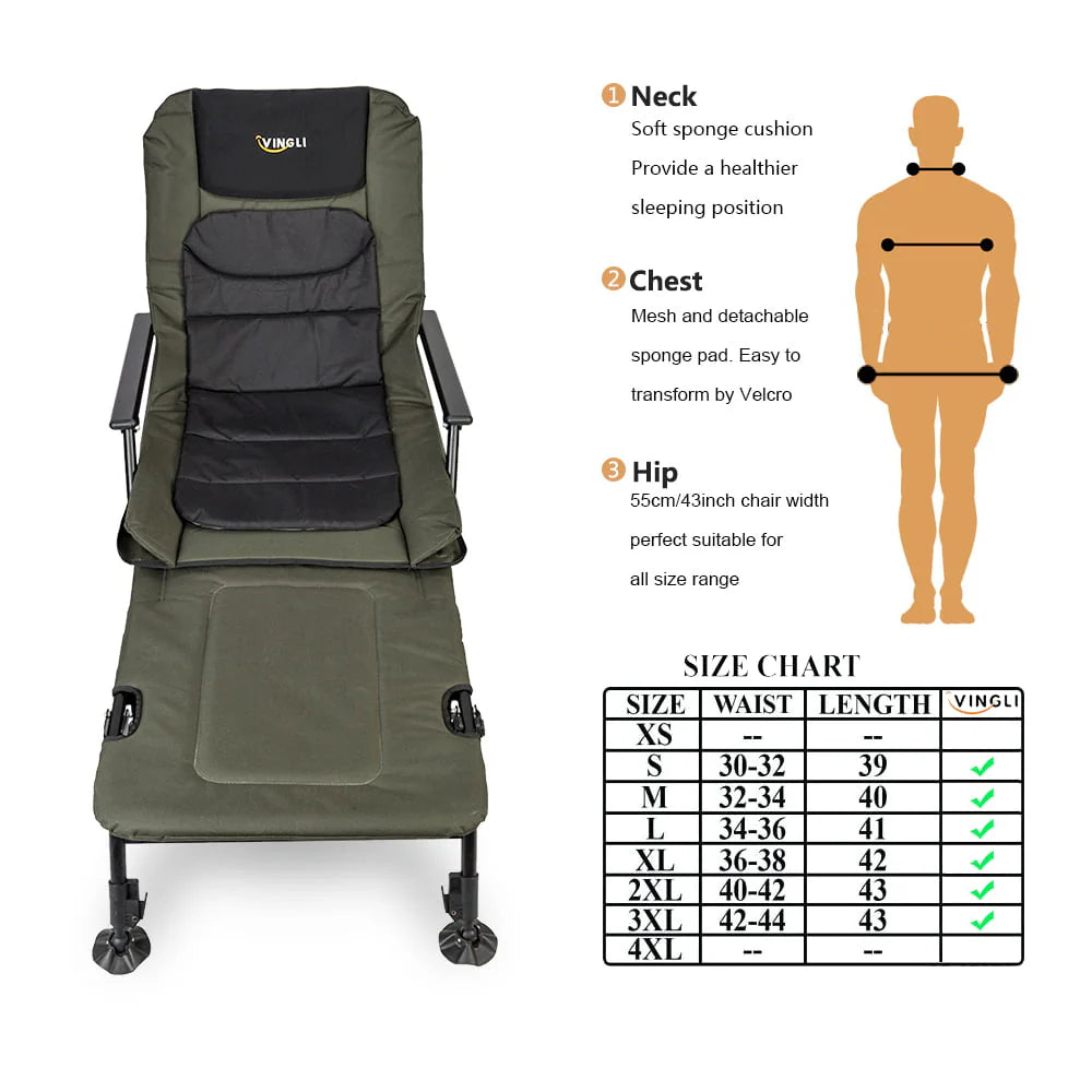 VINGLI Oversized Fishing Chair With Footrest Support, 440 lbs, 160 Degree Adjustable Backrest, Black & Army Green