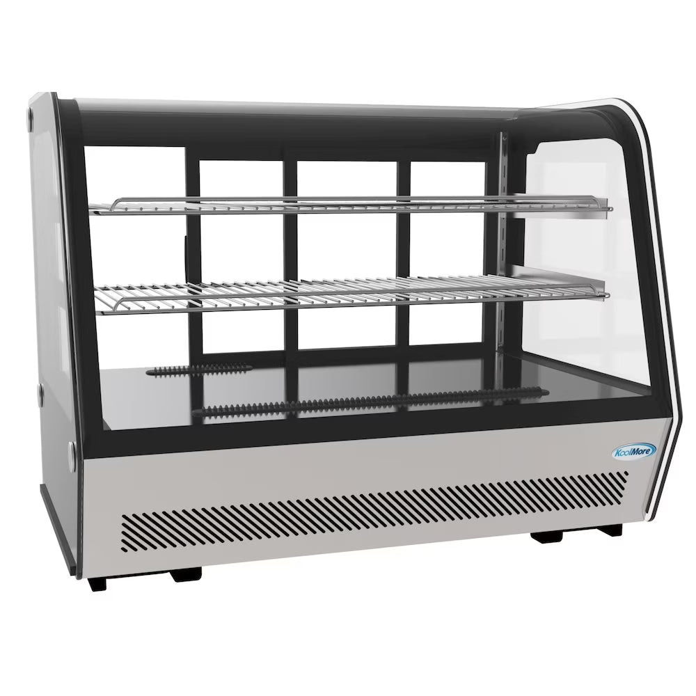 KoolMore 35 inch NSF Commercial Countertop Refrigerator Display Case, 5.6 Cu. Ft., Black And Stainless Steel - CDC-5C-BK