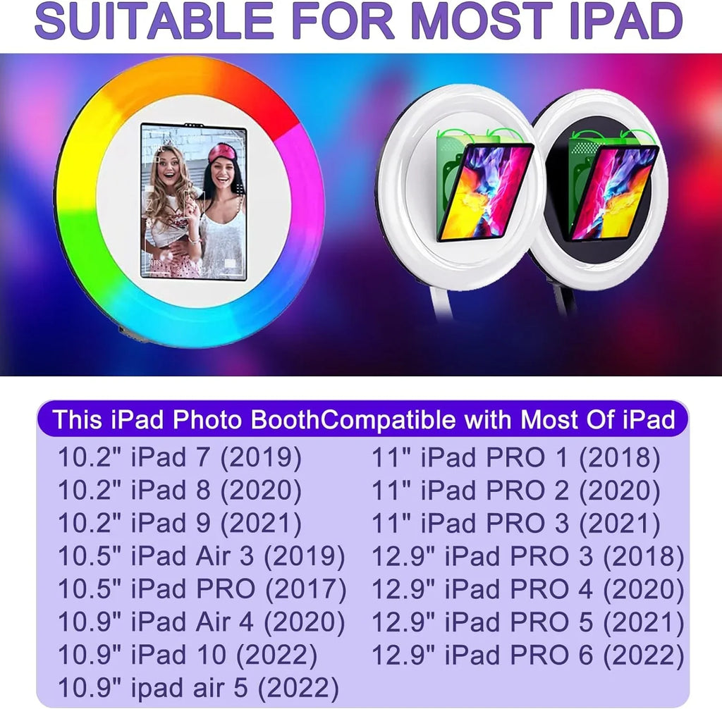 Portable iPad Photo Booth With 29in LCD Screen, RGB Ring Light, Remote Control And Flight Case