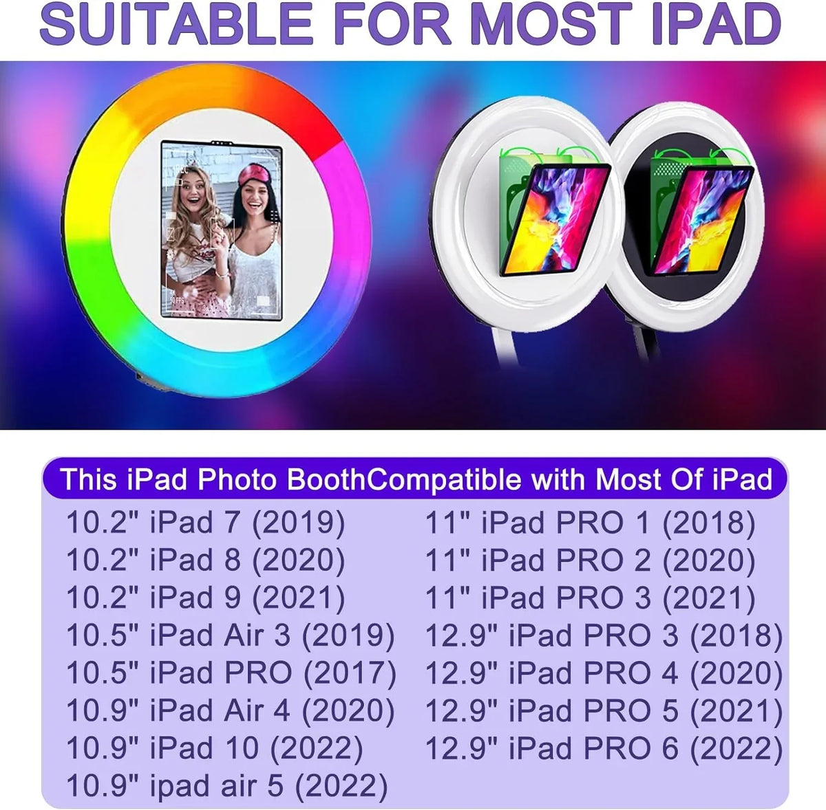 Portable iPad Photo Booth With 29in LCD Screen, RGB Ring Light, Remote Control And Flight Case